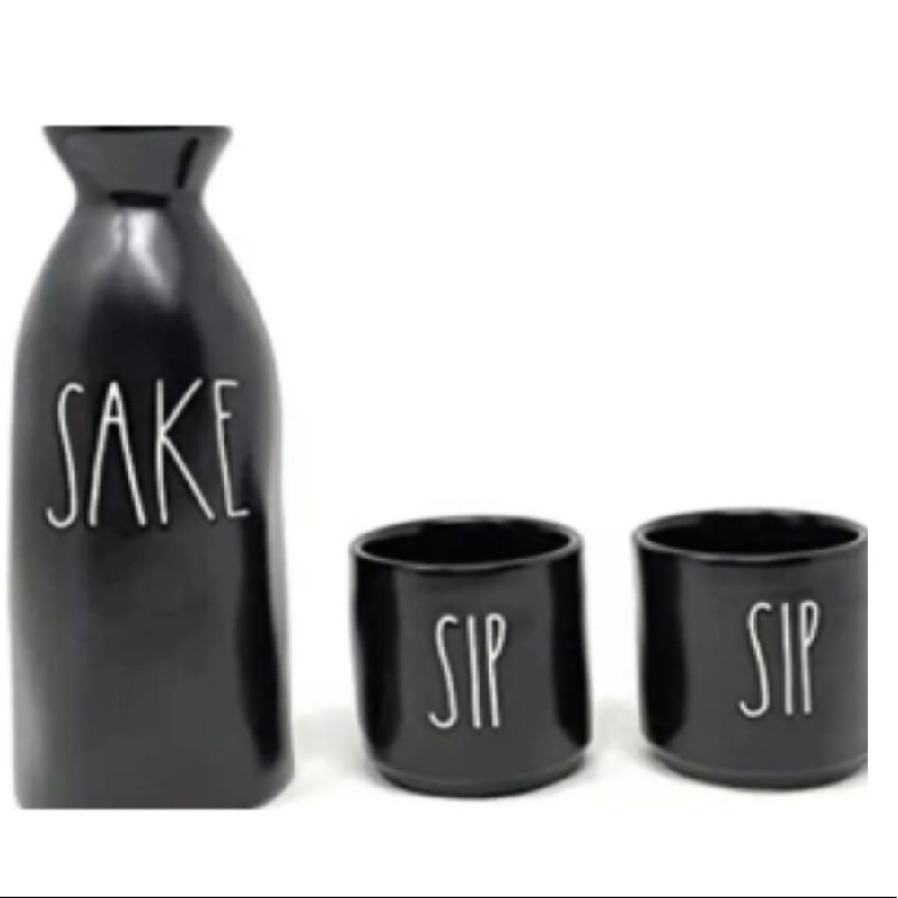 Rae Dunn SAKE pitcher and 2 SIP cups